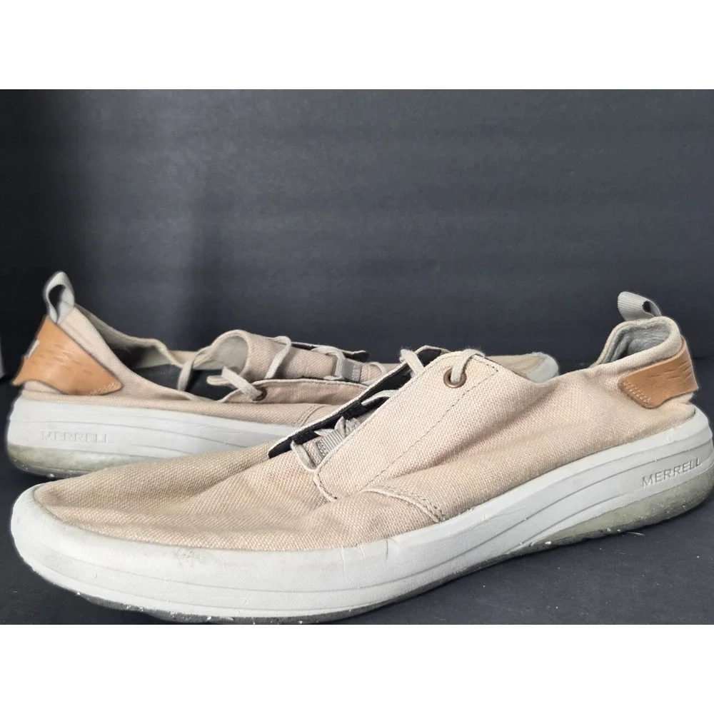 Merrell Gridway Tan Canvas Shoes Lace Up Comfort Flats Sneakers Mens Size 13